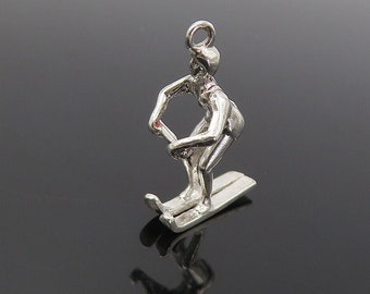 925 Sterling Silver - Vintage Shiny Petite Water Skiing Figure Pendant - PT6256