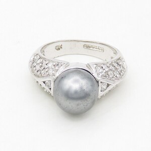 925 Sterling Silver Shiny Blue Pearl & White Topaz Band Ring Sz 7 RG17106 image 2