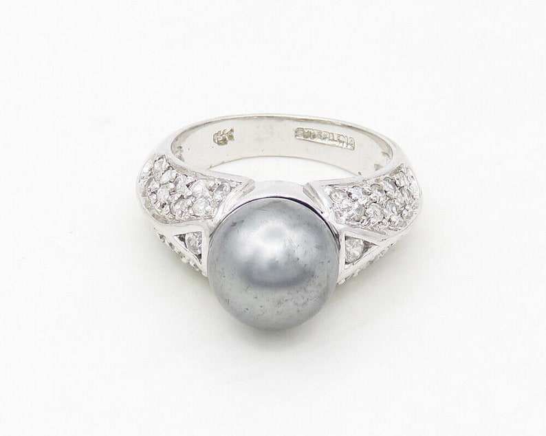 925 Sterling Silver Shiny Blue Pearl & White Topaz Band Ring Sz 7 RG17106 image 2