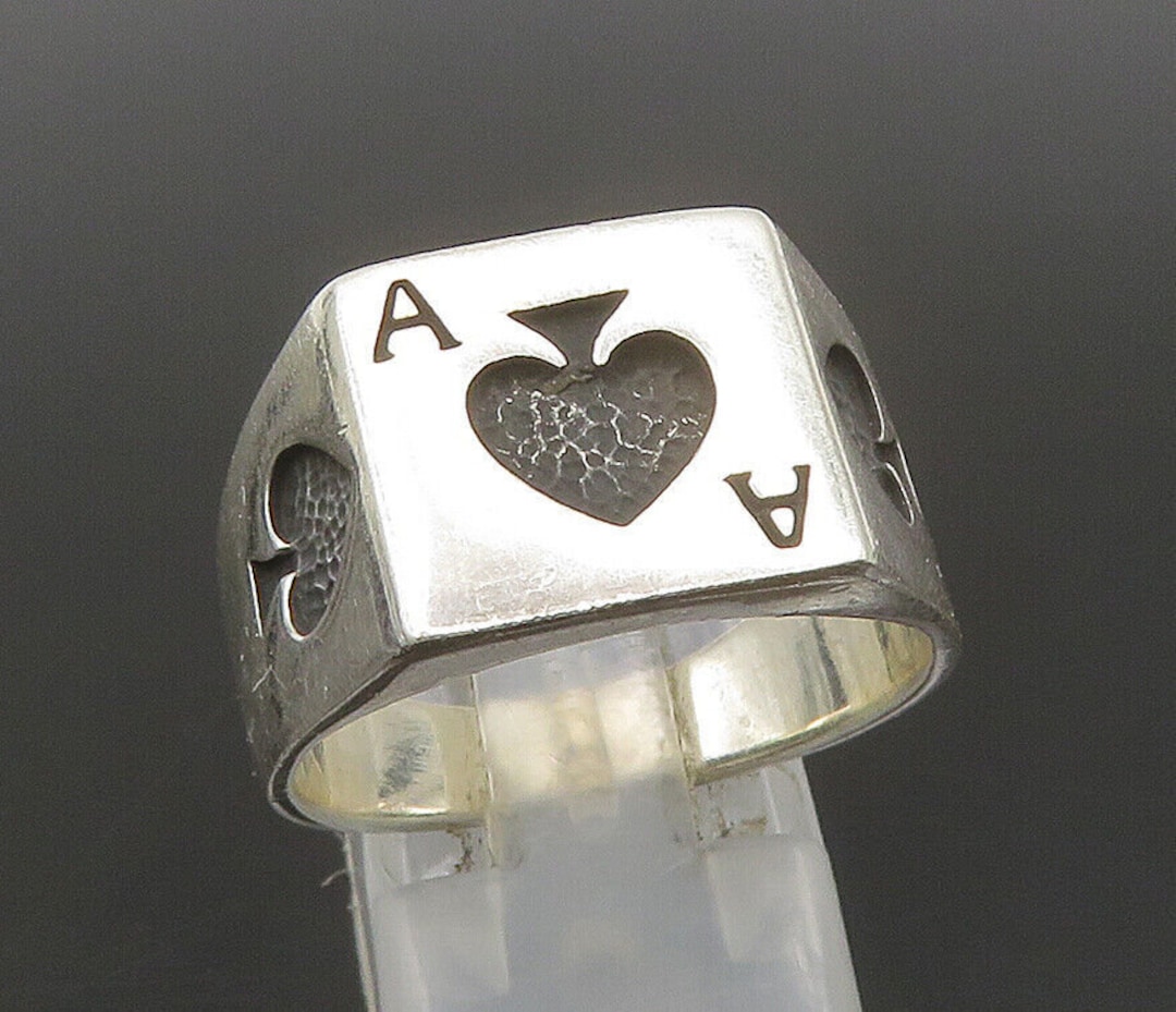 925 Sterling Silver Vintage Ace of Spades Poker Card Ring Sz 10 RG24242 -  Etsy