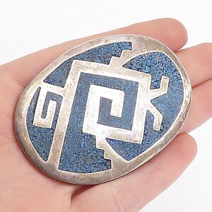 MEXICO 925 Sterling Silver Vintage Crushed Blue Jasper Brooch Pin BP2507