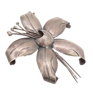 TORRES TAXCO 925 Silver Vintage 3D Carved Large Flower Brooch Pin BP10504