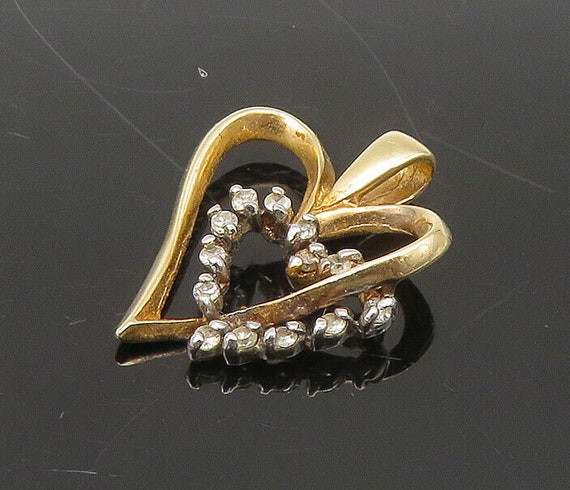 14K GOLD - Vintage Genuine Diamonds Double Open L… - image 1