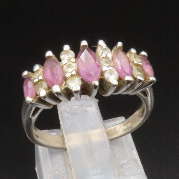 925 Silver - Vintage Marquise Kunzite & Topaz Pattern Ring Sz 6 - RG25214