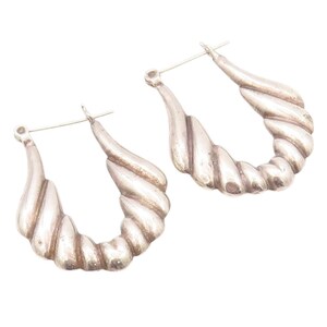925 Sterling Silver Vintage Earrings Carved Designer U Hoops EG13510