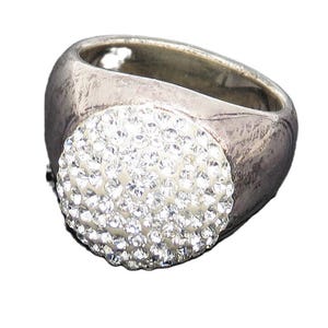 925 Sterling Silver Vintage Sparkling Crystal Dome Band Ring Sz 8 RG19699