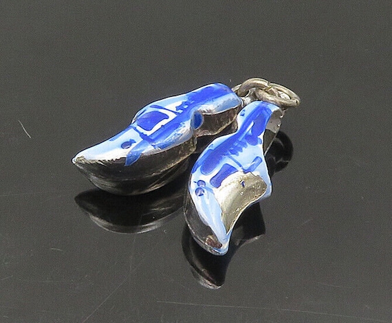 925 Sterling Silver - Vintage Enamel Pair Of Clog… - image 1