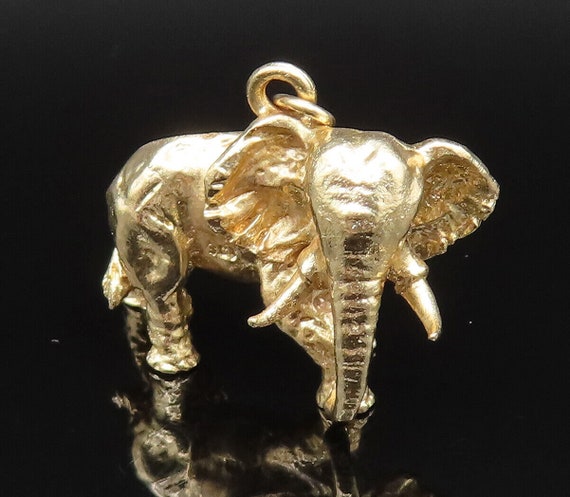 10K GOLD - Vintage Heavy Sculpted Walking Elephan… - image 1