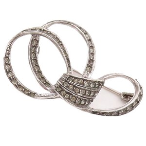 925 Sterling Silver Vintage Brooch Pin Modernist Loop Design Inlay Topaz BP11004