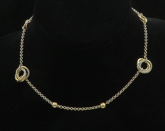 925 Silver - Vintage Genuine Diamonds Shiny Gold Plated Chain Necklace - NE3131