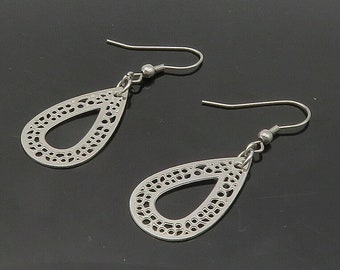 925 Sterling Silver - Shiny Open Tear Drop Shape Dangle Earrings - EG8253