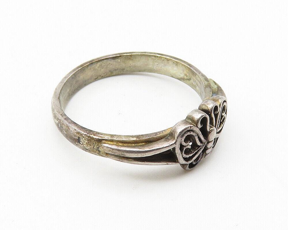 925 Sterling Silver Vintage Dark Tone Butterfly Motif Band
