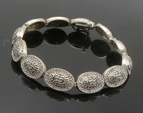 925 Silver - Vintage Genuine Black & White Diamon… - image 1