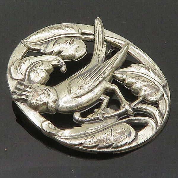 NORSELAND CORO 925 Silver - Vintage Antique Floral Bird Scene Brooch Pin- BP8016