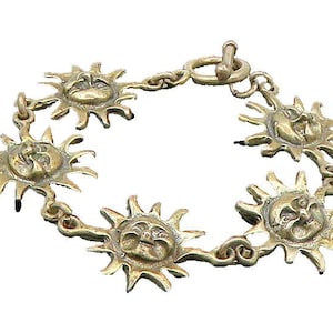 MEXICO 925 Sterling Silver Vintage Dark Tone Sun Face Chain Bracelet BT8950
