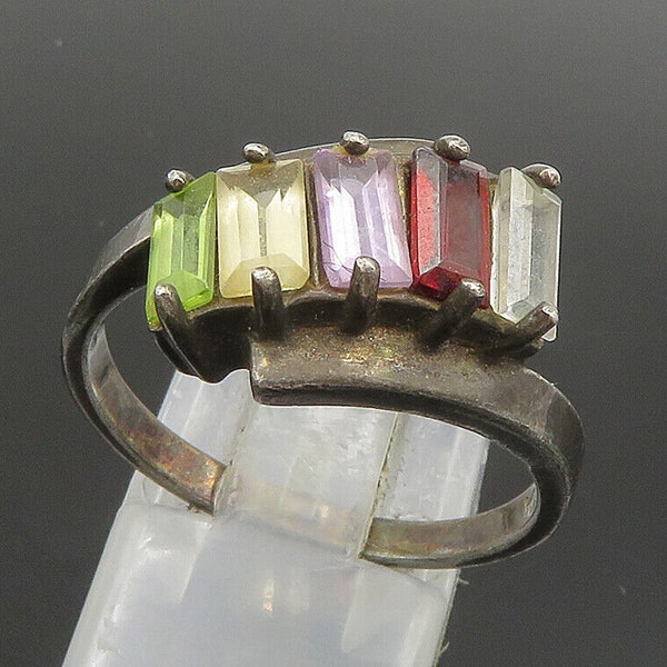 DAVID SIGAL 925 Silver - Vintage Topaz & Multi Stone Band Ring Sz 10 - RG23944