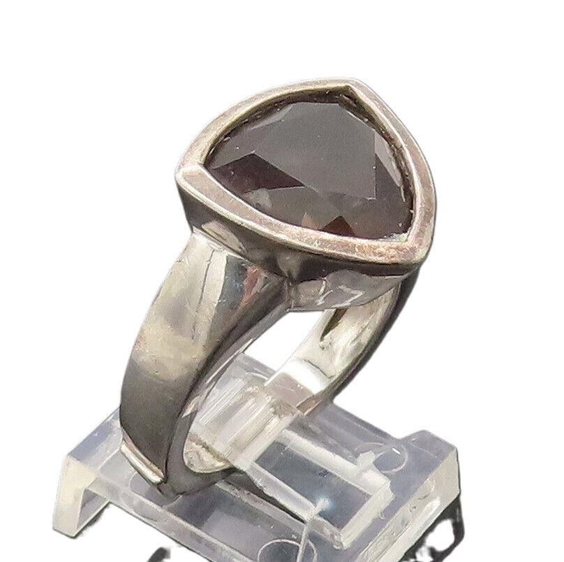 925 Sterling Silver Vintage Ring Carved Band Topaz Inlay Square Sz 12 RG32907