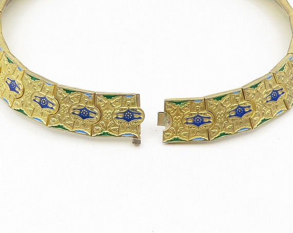 925 Silver - Vintage Enamel Pattern Gold Plated H… - image 5