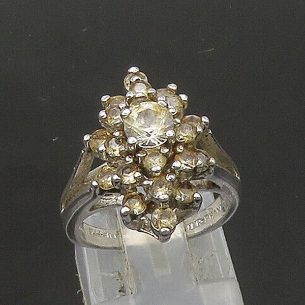 PANETTA 925 Silver - Vintage Topaz Cluster Floral Cocktail Ring Sz 5 - RG21891