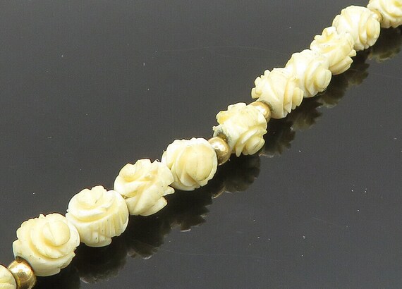 14K GOLD - Vintage Rose Flower Beaded Chain Brace… - image 3