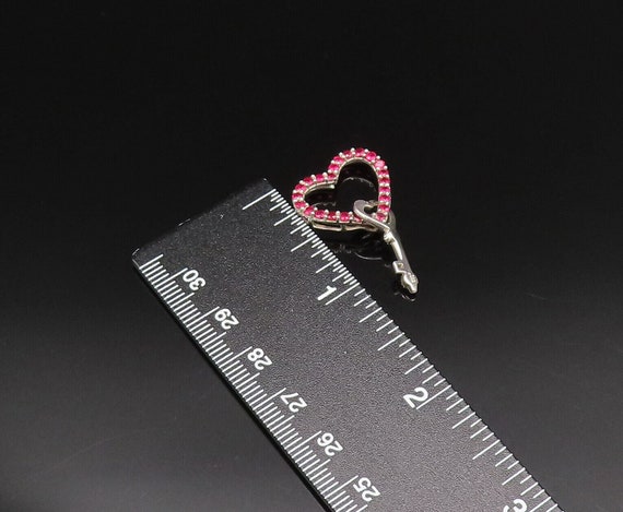 925 Silver - Vintage Dainty Ruby Open Heart With … - image 7