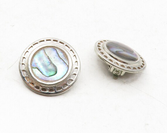 925 Sterling Silver - Vintage Abalone Shell Round… - image 3