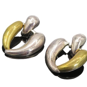 MESSICO Orecchini pendenti modernisti bicolore vintage in argento sterling 925 EG4243