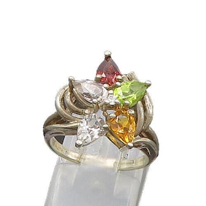925 Silver Vintage Peridot Citrine Garnet & Topaz Band Ring Sz 6 RG21523