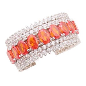 925 Sterling Silver Vintage Ring Oval Orange & White CZ Bands Sz 7 RG30361