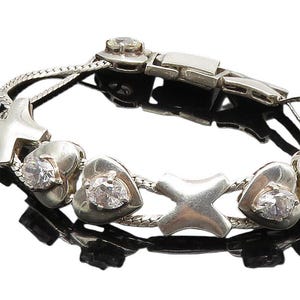 925 Sterling Silver Cubic Zirconia Shiny Love Heart XO Chain Bracelet BT4168