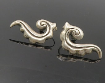MEXICO 925 Sterling Silver - Vintage Antique Swirl Non Pierce Earrings - EG5322