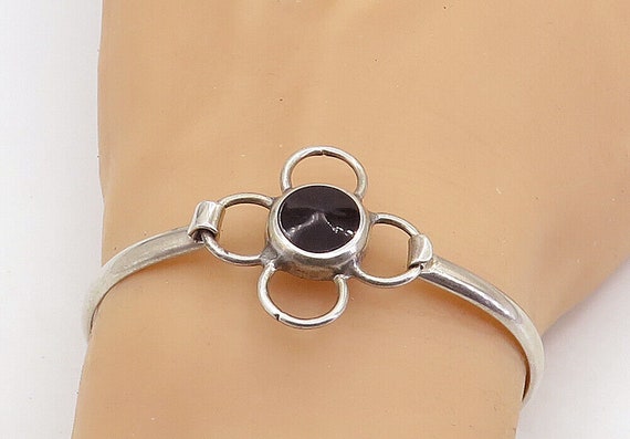 Buy MEXICO 925 Sterling Silver Vintage Black Onyx Hook Bangle Bracelet  BT2919 Online in India 