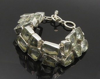925 Sterling Silver - Shiny Prasiolite Multi-Shape Chain Bracelet - BT7491
