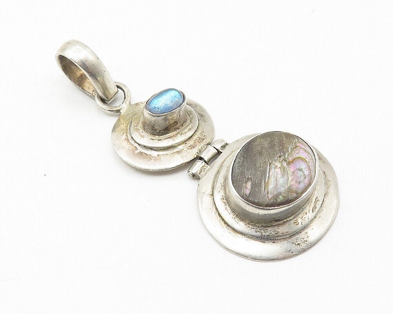 925 Sterling Silver - Vintage Abalone Shell & Blu… - image 2