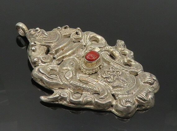 925 Sterling Silver - Vintage Red Coral Double Fi… - image 1