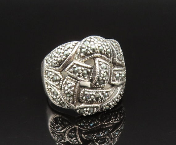925 Sterling Silver - Vintage Marcasite Cutout Ar… - image 2