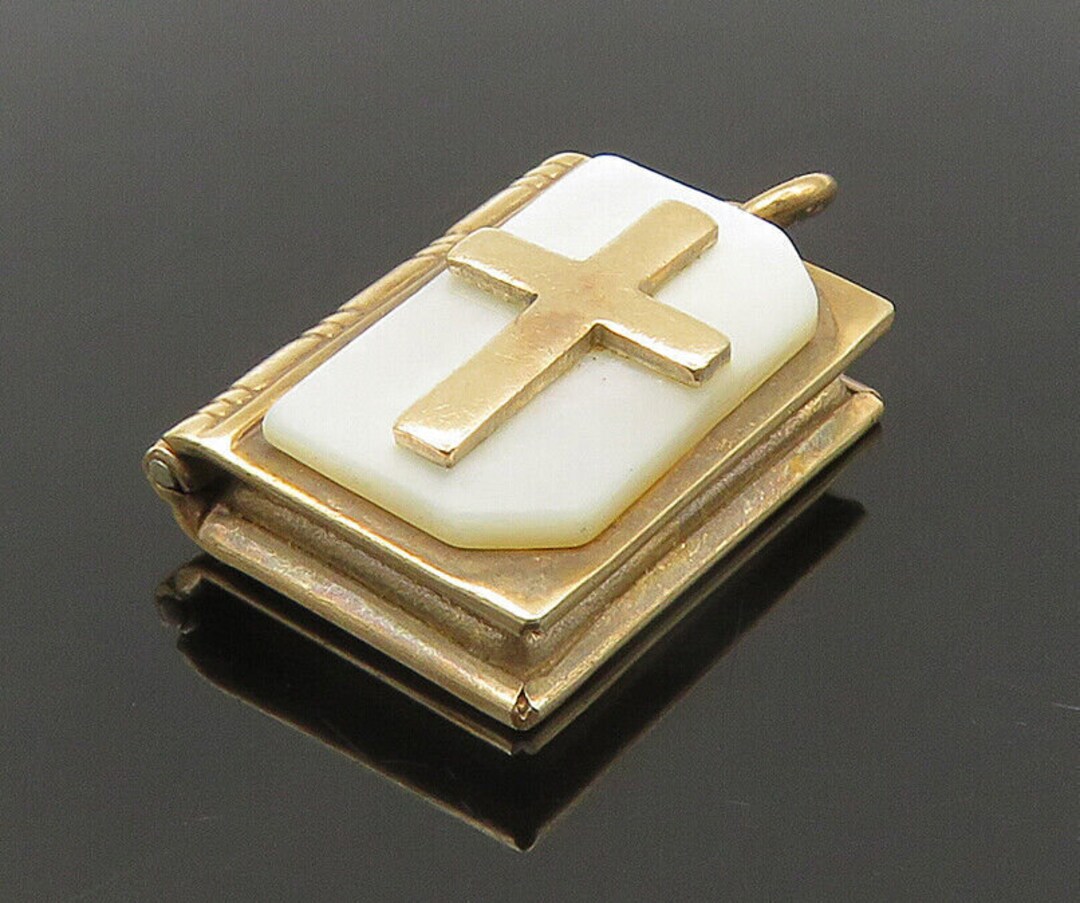14K GOLD Vintage Mother of Pearl Holy Bible Locket Pendant - Etsy