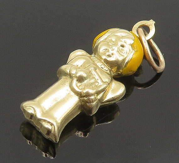 14K GOLD - Vintage Yellow Enamel Baby Angel Charm… - image 1