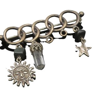 925 Sterling Silver Vintage Black Onyx & Topaz Wand Charmed Brooch Pin BP6125