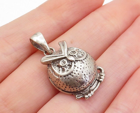 925 Sterling Silver - Vintage Petite Round Owl Mo… - image 1