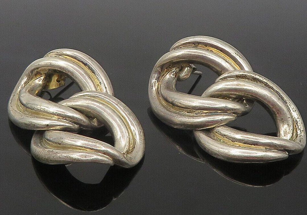 925 Sterling Silver Vintage Shiny Open Round Linked Drop Earrings EG5916 Etsy