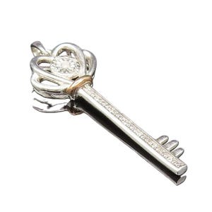 10K GOLD & 925 Silver Vintage Two Tone Genuine Diamond Key Pendant PT21168
