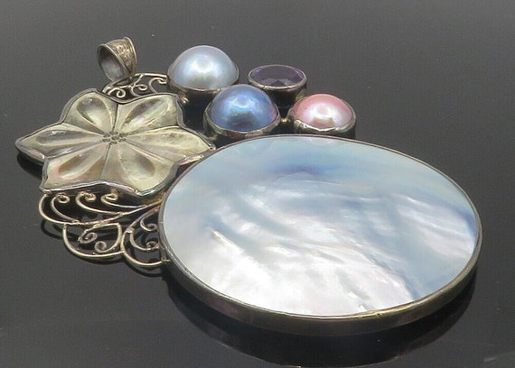 925 Sterling Silver - Vintage Mother Of Pearl & P… - image 1