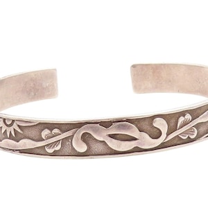 925 Sterling Silver Vintage Bracelet CHINESE EXPORT Antique Floral Cuff BT11188