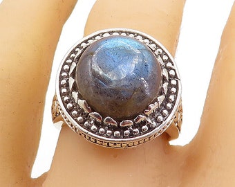 925 Sterling Silver - Vintage Cabochon Labradorite Cocktail Ring Sz 8.5 - RG6833