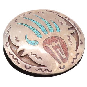 925 Sterling Silver Brooch Pin Vintage NAVAJO ZUNI Crushed Turquoise BP10691