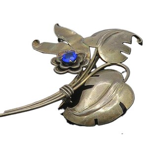 HARRY ISKIN 925 Sterling Silver Vintage Blue Topaz Floral Brooch Pin BP6605