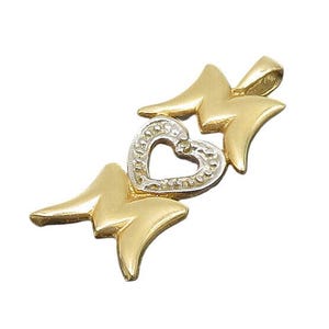 14K GOLD Vintage Genuine Diamond Mom Love Heart Drop Pendant GP008