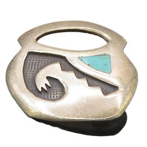 SOUTHWESTERN 925 Sterling Silver Vintage Inlaid Turquoise Brooch Pin BP9251