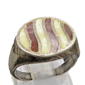 925 Sterling Silver Vintage Enamel Stripes Signet Ring Sz 7 RG25329